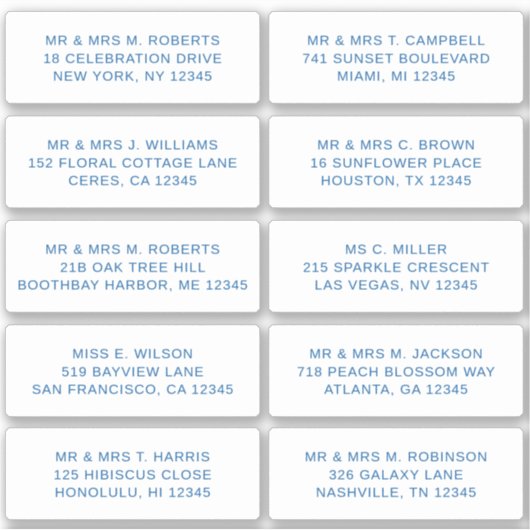 Sticker 10 Nom de l'invité individuel Adresse Mariage de l (Devant)
