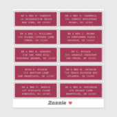 Sticker 10 Nom de l'invité individuel Adresse Mariage de l (Feuille)