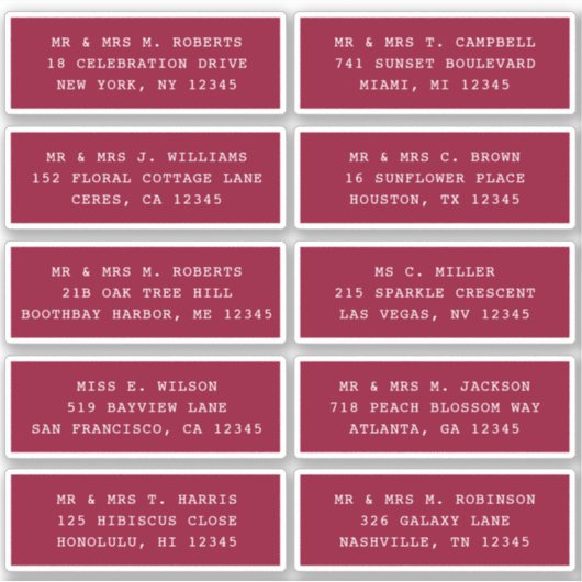 Sticker 10 Nom de l'invité individuel Adresse Mariage de l (Devant)