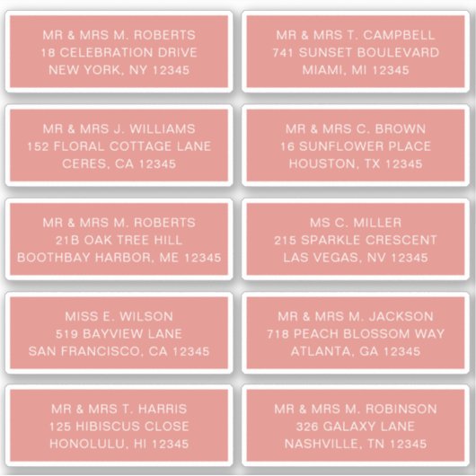Sticker 10 Nom de l'invité individuel Adresse Mariage de l (Devant)