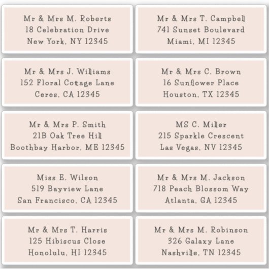 Sticker 10 Nom de l'invité individuel Adresse Mariage de l (Devant)