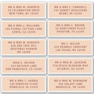 Sticker 10 Nom de l'invité individuel Adresse Mariage de l