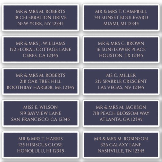 Sticker 10 Nom de l'invité individuel Adresse Marine mysti (Devant)