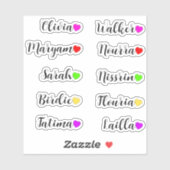 Sticker 10 PC personnalisés étanche - Coeur de nom transpa (Feuille)