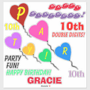 Sticker 10e Anniversaire Ballons cardiaques Vinyl personna