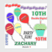 Sticker 10e anniversaire Garçon Cupcake Ballons Vinyl (Feuille)