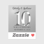 Sticker 10e anniversaire Mariage d'argent métallique (Feuille)