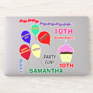 Sticker 10e Cupcake Anniversaire Fille Ballons Vinyl