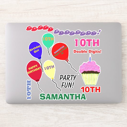 Sticker 10e Cupcake Anniversaire Fille Ballons Vinyl (Ordinateur)