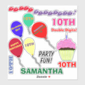 Sticker 10e Cupcake Anniversaire Fille Ballons Vinyl (Feuille)