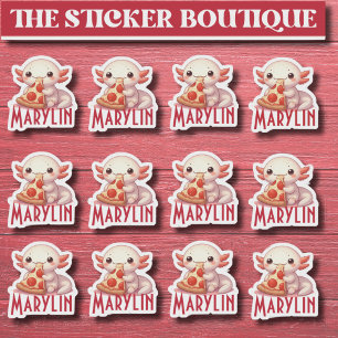 Sticker 12 En Un Migné Nom Personnalisé Pizza-Loving Axolo
