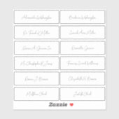Sticker 12 noms d'invités Mariages Élégant script manuscri (Feuille)