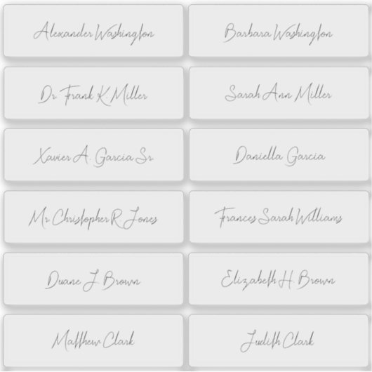 Sticker 12 noms d'invités Mariages Élégant script manuscri (Devant)