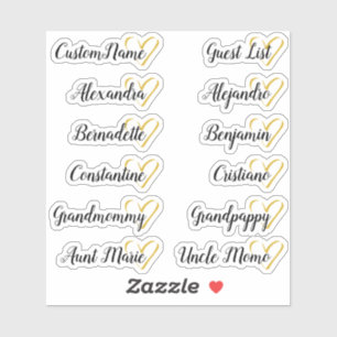 Sticker 12 Noms Liste d'invités personnalisée Calligraphie