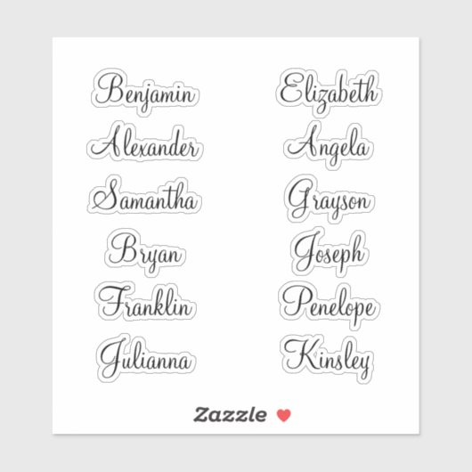 Sticker 12 Prénoms d'hôtes Moderne Élégante Calligraphie (Feuille)