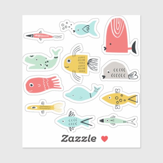 Sticker 12x Poisson de dessin (Feuille)