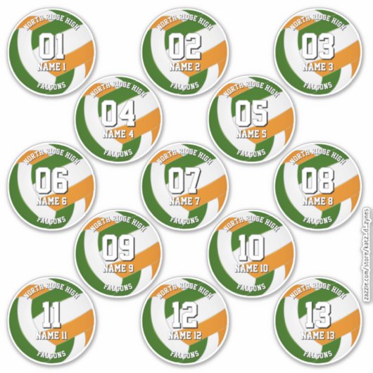 Sticker 13 green orange team colors volleyball players (Devant)