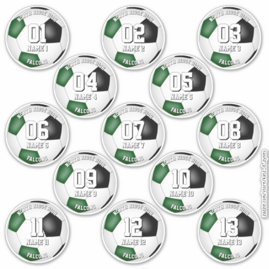 Sticker 13 joueurs de football couleurs de l'équipe verte (Devant)