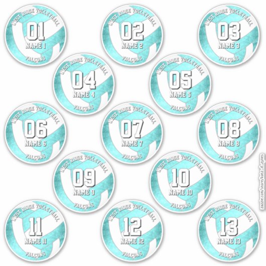Sticker 13 joueurs de volley-ball assez turquoise (Devant)