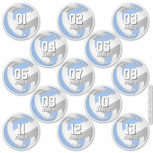 Sticker 13 joueurs de volley-ball bleu clair gris (Devant)