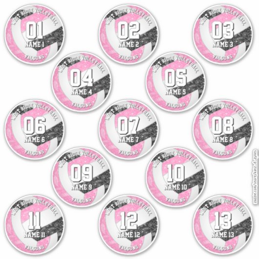 Sticker 13 joueurs de volley-ball boho paisleys rose noir (Devant)