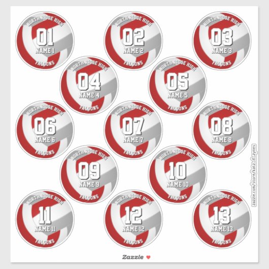 Sticker 13 joueurs de volley-ball gris rouge couleurs de l (Feuille)