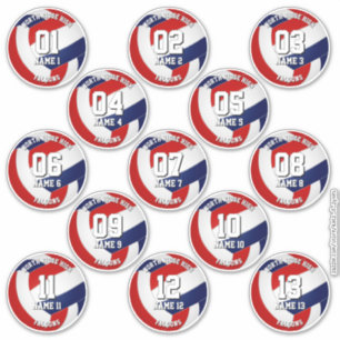 Sticker 13 joueurs de volley-ball rouge bleu
