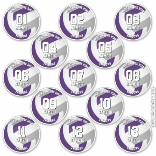 Sticker 13 joueurs de volley-ball violet gris couleur (Devant)