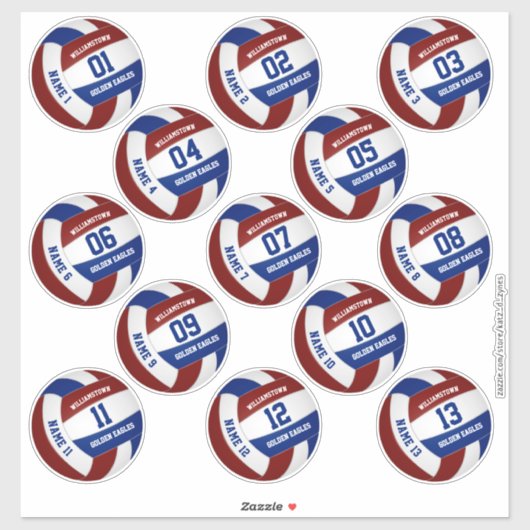 Sticker 13 pièces joueurs nom marron bleu volleyball (Feuille)