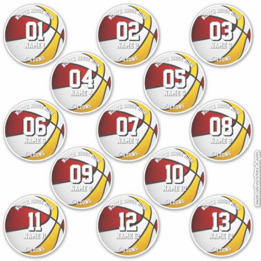 Sticker 13 red gold basketball player water bottle labels (Devant)