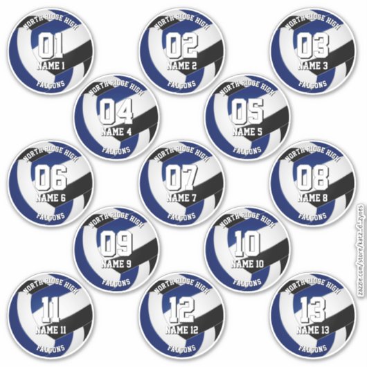 Sticker 13 team athletes black blue volleyball club colors (Devant)