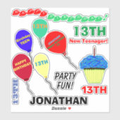 Sticker 13e anniversaire Cupcake Ballons Vinyl (Feuille)