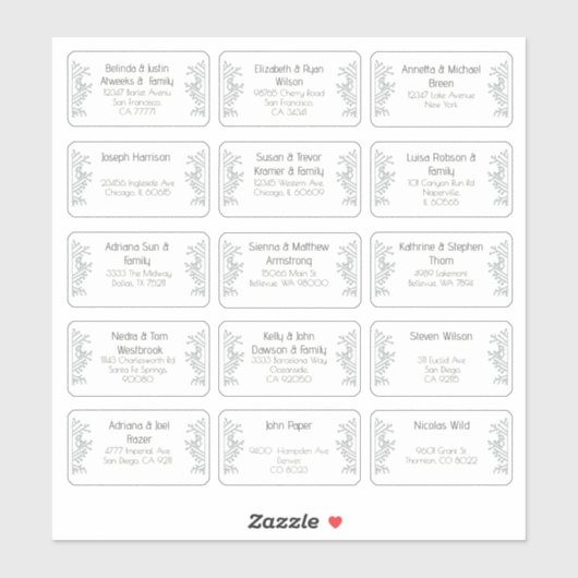 Sticker 15 Mariage individuel Nom du client Adresse Sticke (Feuille)