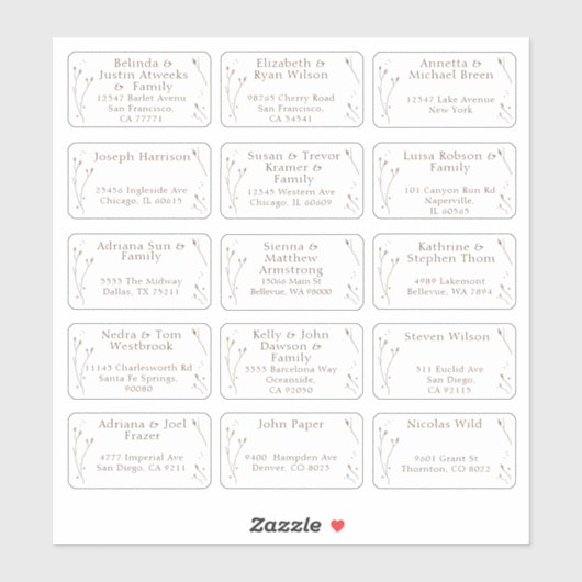 Sticker 15 Mariage individuel Nom du client Adresse Sticke (Feuille)