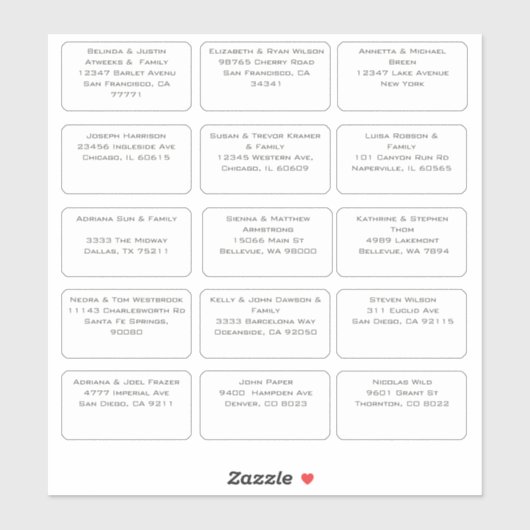 Sticker 15 Nom du client Mariage individuel simple Adresse (Feuille)