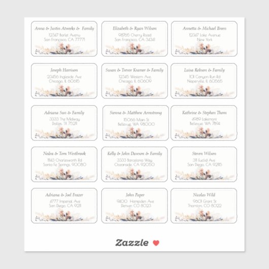 Sticker 15 Simple Mariage individuel Nom du client Adresse (Feuille)