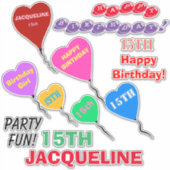 Sticker 15e Anniversaire Ballons Coeurs Personnalisés Viny (Devant)