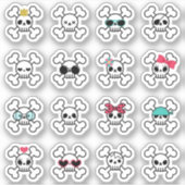 Sticker 16 Crânes de dessin mignons et Cool croisés os (Devant)