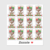 Sticker 16 x Joyeux Kwanzaa Rouge Jaune Vert Bougies (Feuille)