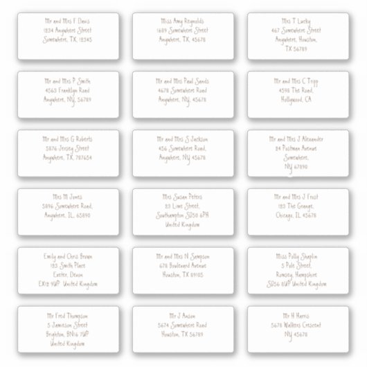 Sticker 18 Adresses Individuelles de Nom d'Invité Modernes (Devant)