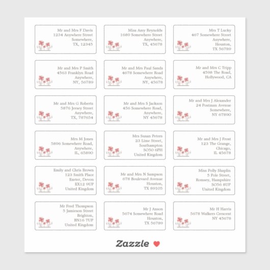 Sticker 18 Mariage individuel Nom d'hôte Adresses Florals (Feuille)