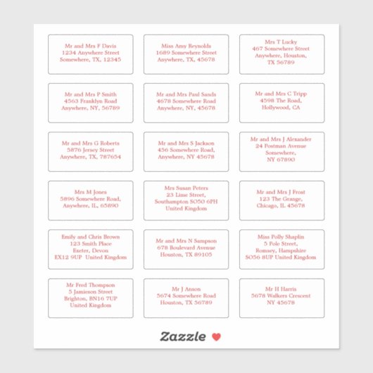 Sticker 18 Mariage individuel Nom d'hôte Adresses Rouge (Feuille)