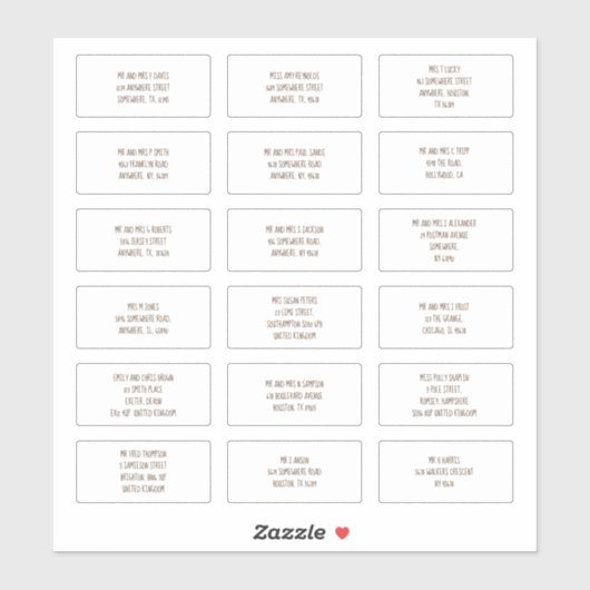 Sticker 18 Nom de l'invité individuel Adresses Brown infor (Feuille)