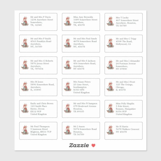 Sticker 18 Nom du récipiendaire Adresse Reindeer Christmas (Feuille)