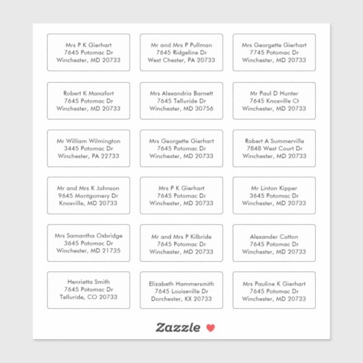 Sticker 18 Nom du récipiendaire Mariage Invités Adresses (Feuille)