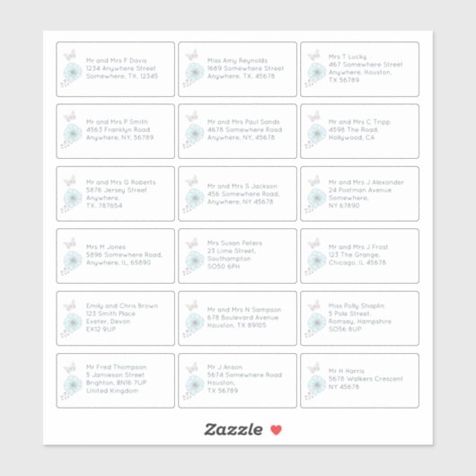 Sticker 18 Nom individuel Adresse Mariage Invité Floral (Feuille)