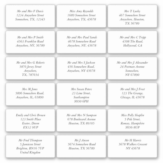 Sticker 18 Nom individuel Adresse Mariage Invité Italique (Devant)