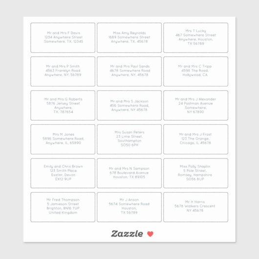 Sticker 18 Nom individuel Adresse Mariage Invité Simple (Feuille)
