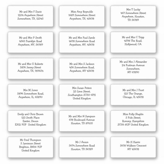 Sticker 18 Nom individuel informel de l'invité Adresse d'e (Devant)