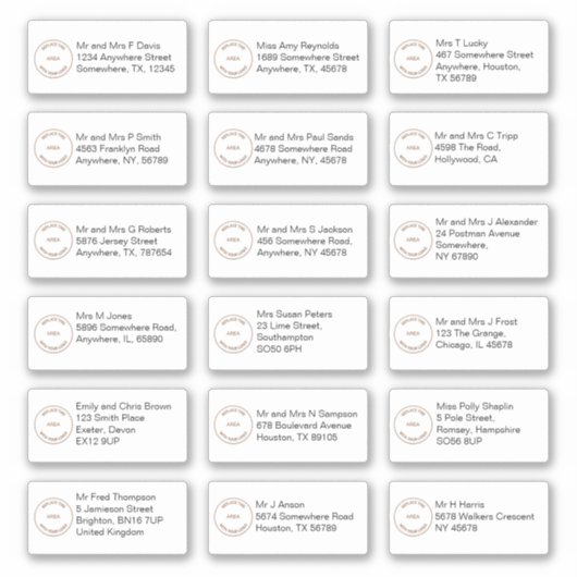 Sticker 18 noms de destinataires différents adresses logo  (Devant)